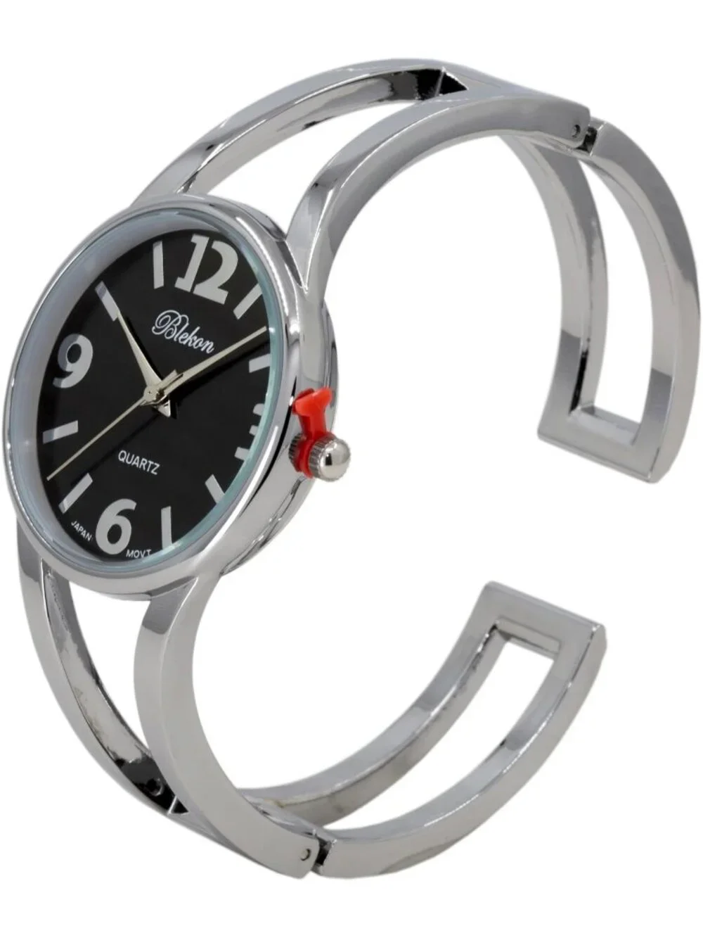 Women's Black/Silver Elegant Analog Quartz Casual Metal Cuff Bangle Design Watch